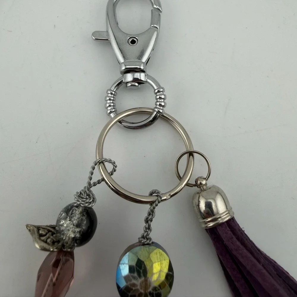 Handmade Keychain Purse Charm Keychain Purple Love‎ Heart Tassel Rhinestone
